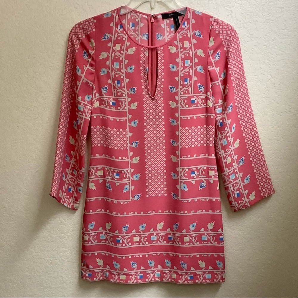 BCBGMAXAZRIA Long Sleeve Cocktail Mini Dress Tunic Coral Size XXS